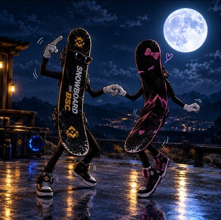 Snowboard on BSC boards dancing under a full moon