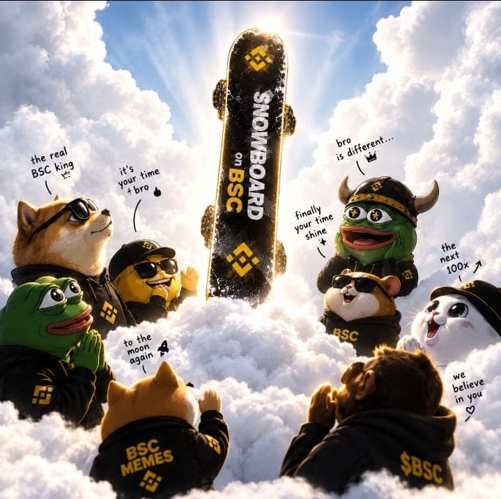 Meme characters sending $SNOWBOARD on BSC to the moon